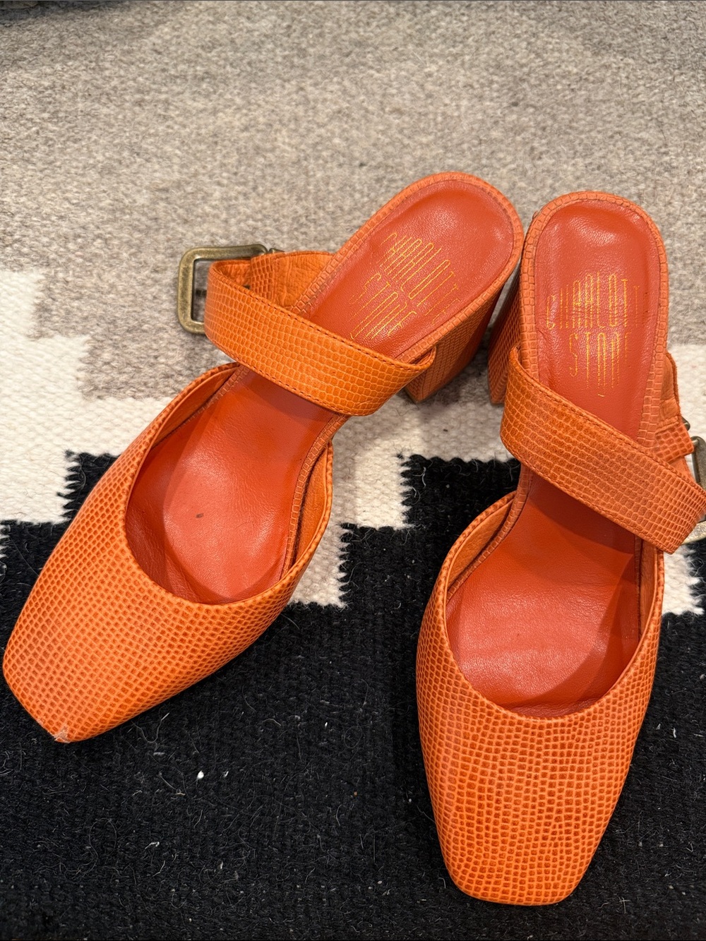 Charlotte Stone Orange Square-Toe Block Heel Mule